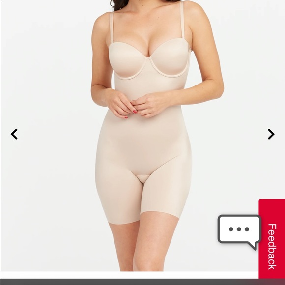 SPANX Other - SPANX Suit Your Fancy Strapless Cupped Mid-Thigh Bodysuit, champagne beige, XL